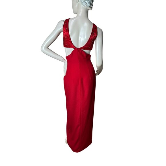 Vintage red formal gown with beaded bodice and cut out sides Size 6 - Picture 4 of 7